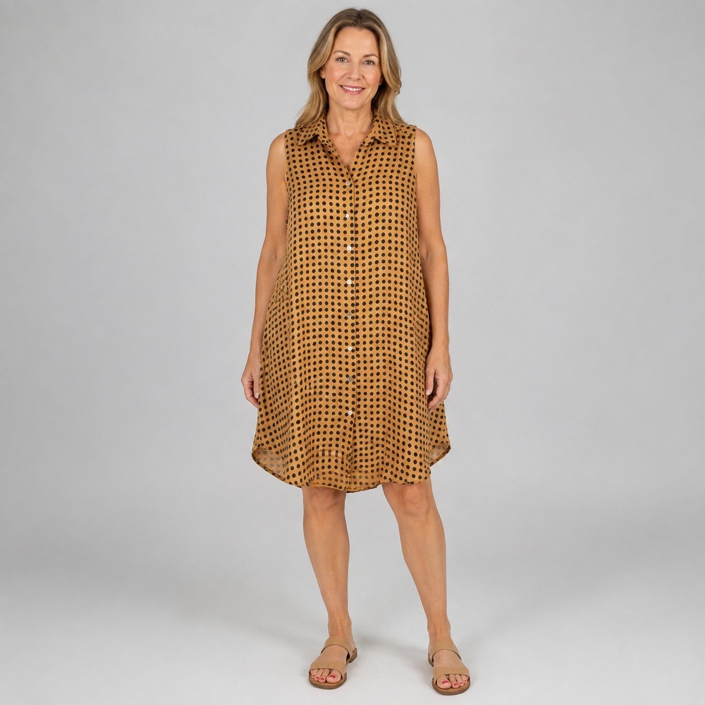 Rosemarine Women's M 100% Linen Polka Dot Shirt Dress Made in Italy